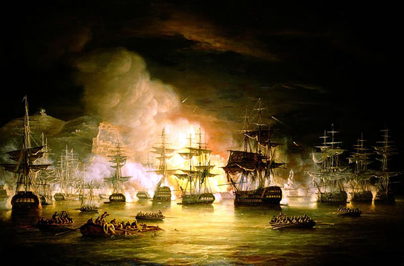 Бомбардировка Алжира американским флотом в августе 1816 г. во время второй Берберийской войны. 