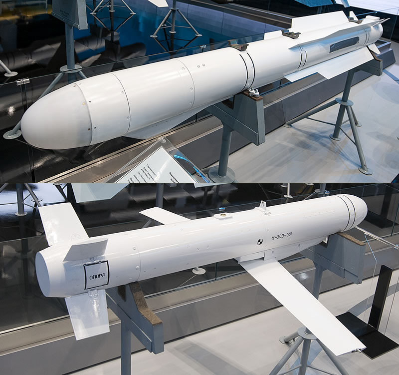 Корпорация &#171;Тактическое ракетное вооружение&#187; впервые представила АСП, которые могут использоваться с борта беспилотников: межвидовую многоцелевую самонаводящуюся ракету малой дальности Х-МД-Э (вверху) и управляемую планирующую авиабомбу модульного типа массой 50 кг (внизу).