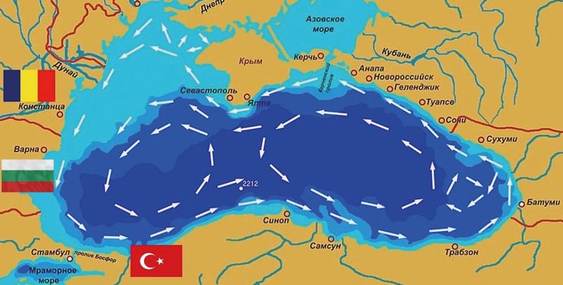 Схема циркуляции течений в Черноморском бассейне